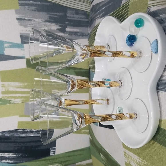 5 Vtg Aperitif Glasses With Gold Ribbon Stems - Picture 1 of 9